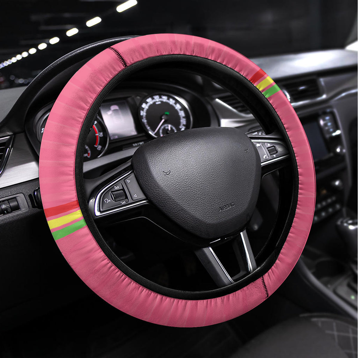 Custom Panthers Rugby Steering Wheel Cover Black Pink Color Sporty Style