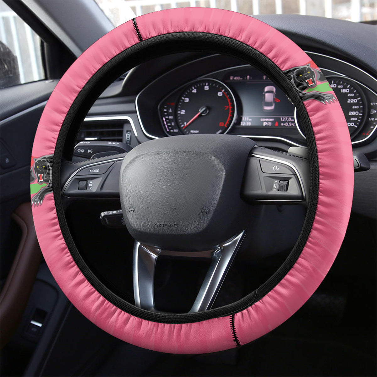 Custom Panthers Rugby Steering Wheel Cover Black Pink Color Sporty Style