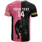 Custom Panthers Rugby T Shirt Black Pink Color Sporty Style