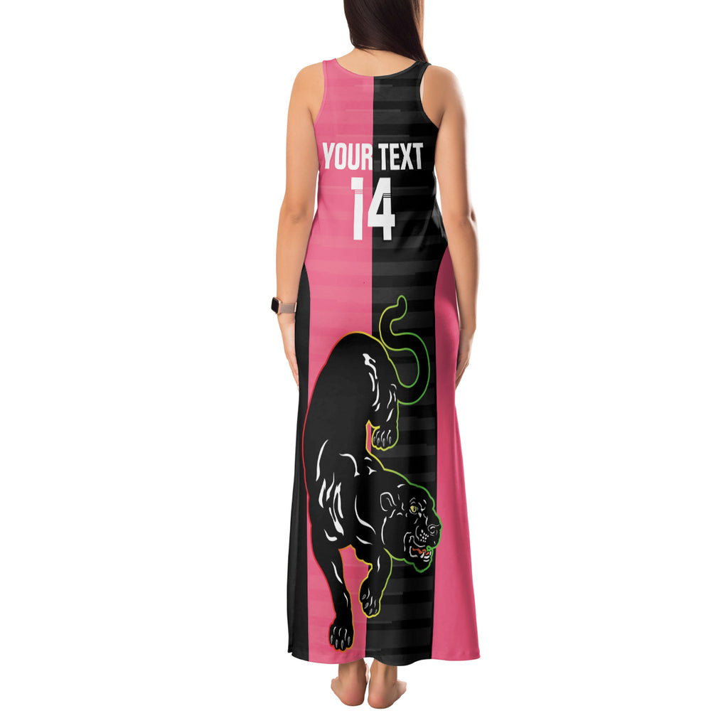 Custom Panthers Rugby Tank Maxi Dress Black Pink Color Sporty Style