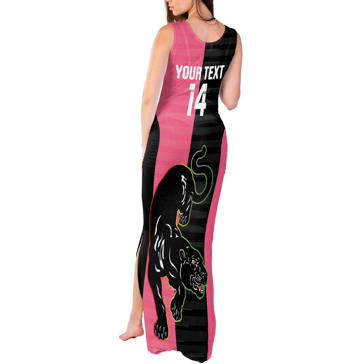 Custom Panthers Rugby Tank Maxi Dress Black Pink Color Sporty Style