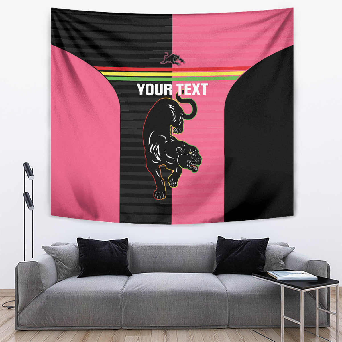 Custom Panthers Rugby Tapestry Black Pink Color Sporty Style