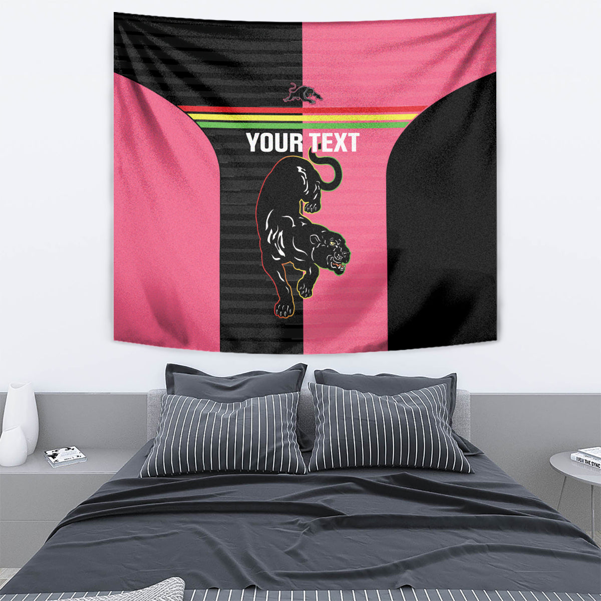 Custom Panthers Rugby Tapestry Black Pink Color Sporty Style