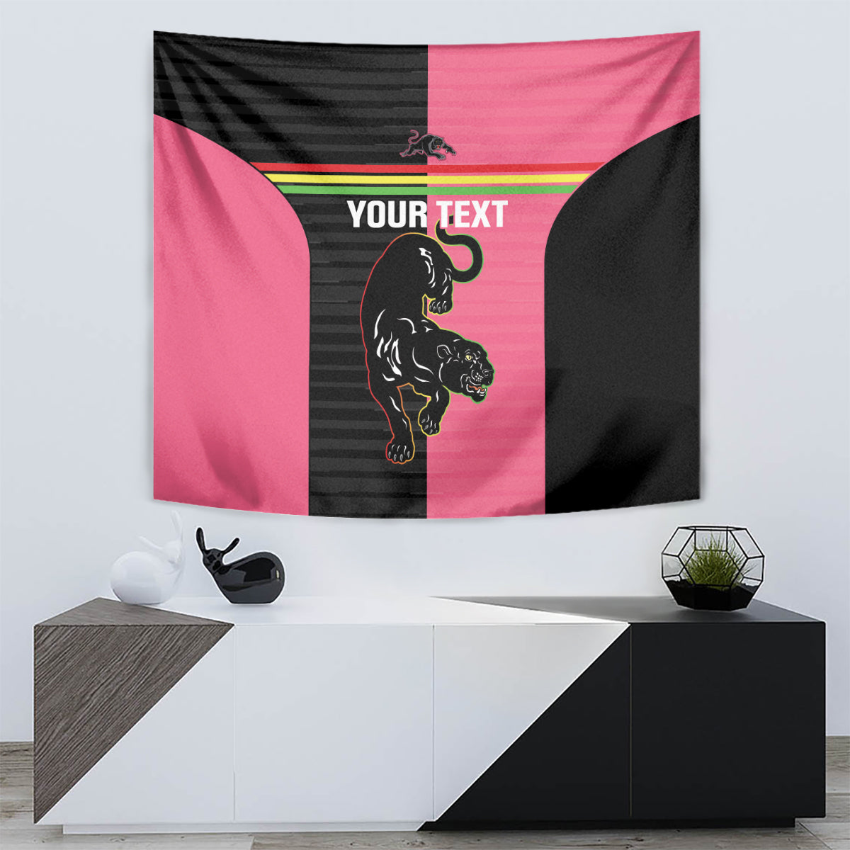 Custom Panthers Rugby Tapestry Black Pink Color Sporty Style