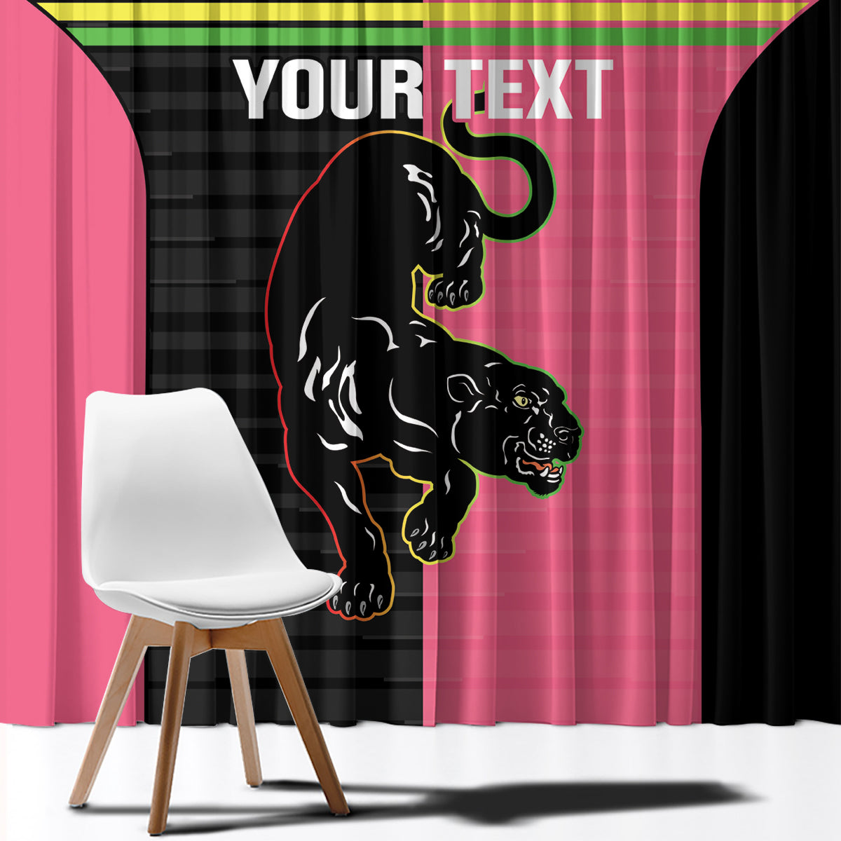 Custom Panthers Rugby Window Curtain Black Pink Color Sporty Style