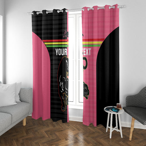 Custom Panthers Rugby Window Curtain Black Pink Color Sporty Style