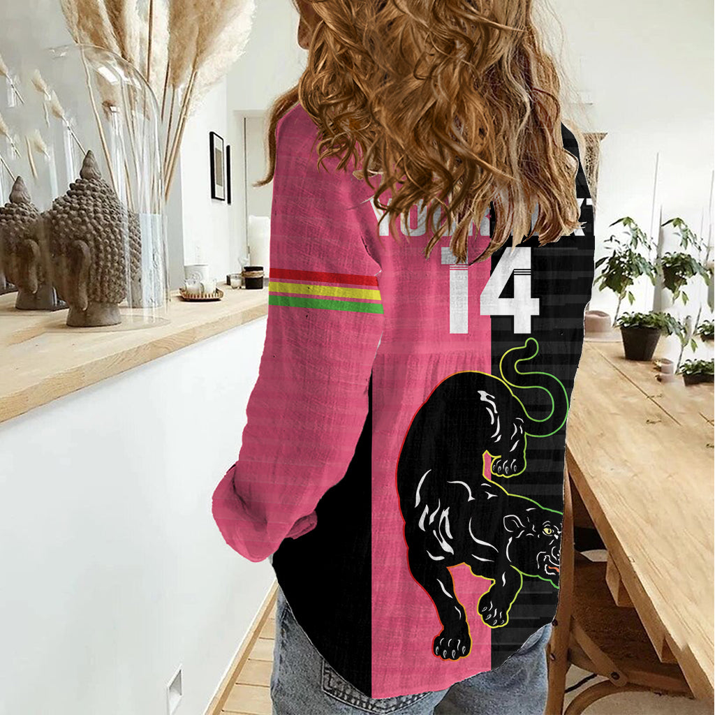 Custom Panthers Rugby Women Casual Shirt Black Pink Color Sporty Style
