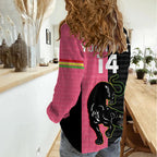 Custom Panthers Rugby Women Casual Shirt Black Pink Color Sporty Style