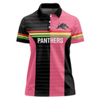 Custom Panthers Rugby Women Polo Shirt Black Pink Color Sporty Style