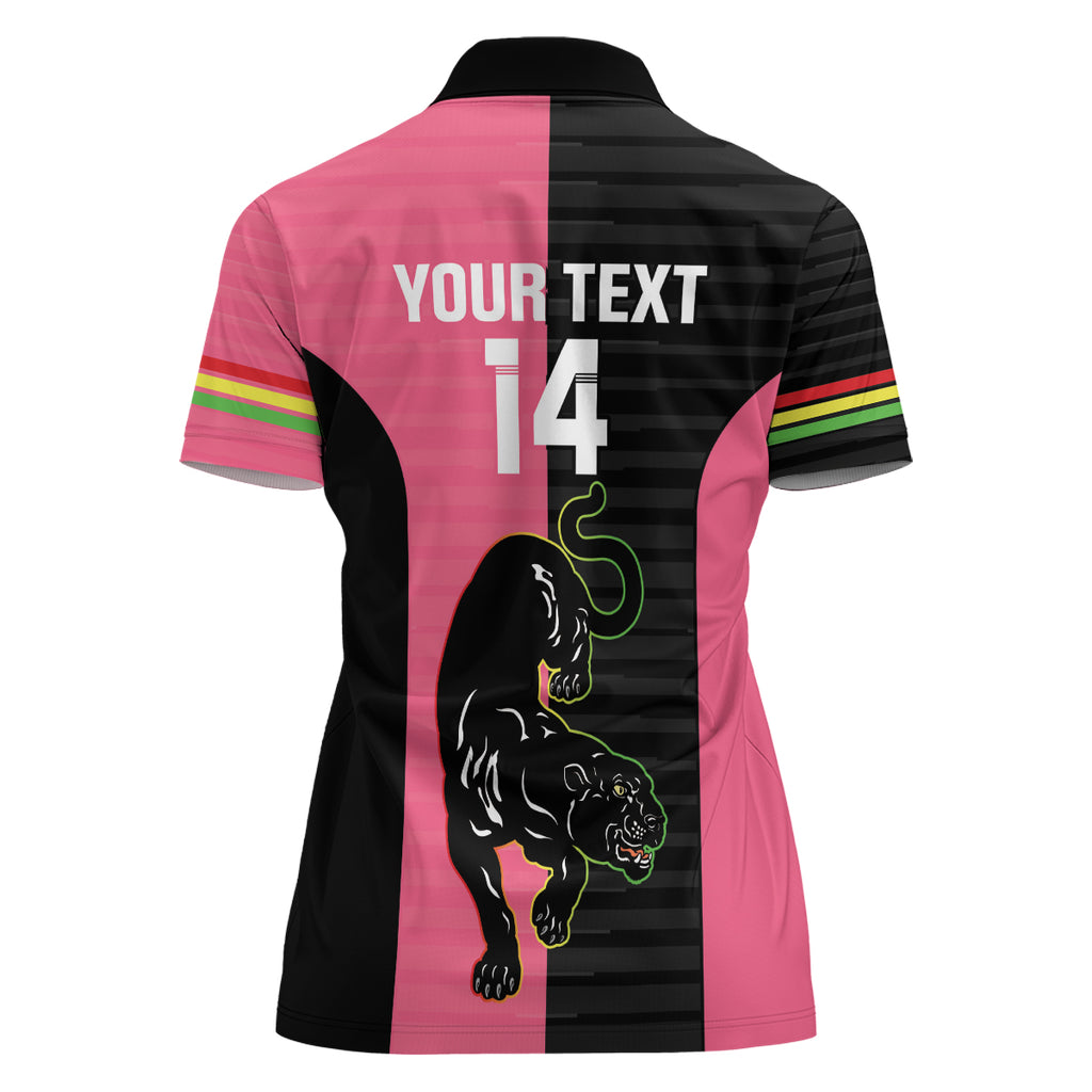 Custom Panthers Rugby Women Polo Shirt Black Pink Color Sporty Style