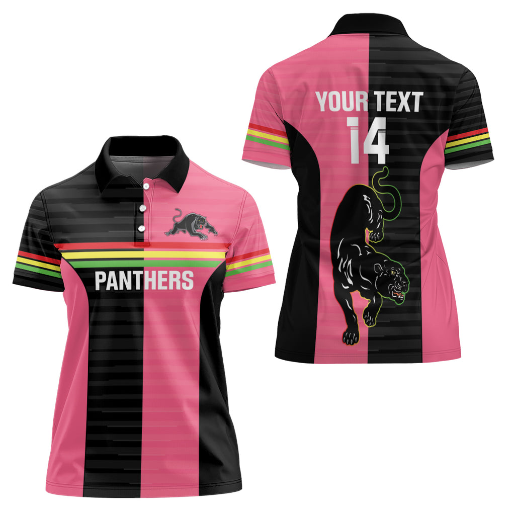 Custom Panthers Rugby Women Polo Shirt Black Pink Color Sporty Style