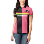 Custom Panthers Rugby Women Polo Shirt Black Pink Color Sporty Style