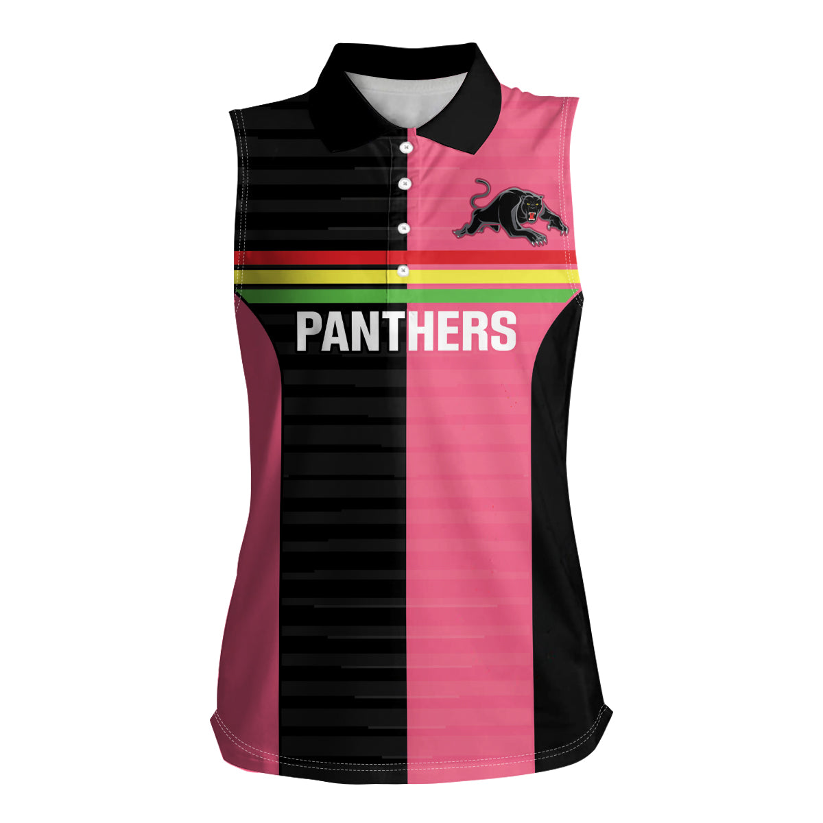 Custom Panthers Rugby Women Sleeveless Polo Shirt Black Pink Color Sporty Style