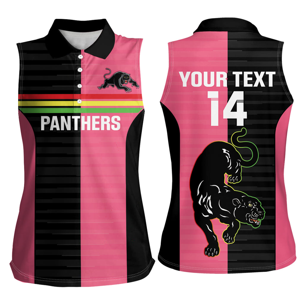 Custom Panthers Rugby Women Sleeveless Polo Shirt Black Pink Color Sporty Style
