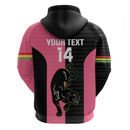 Custom Panthers Rugby Zip Hoodie Black Pink Color Sporty Style