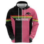 Custom Panthers Rugby Zip Hoodie Black Pink Color Sporty Style