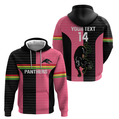 Custom Panthers Rugby Zip Hoodie Black Pink Color Sporty Style