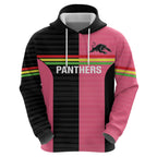 Custom Panthers Rugby Zip Hoodie Black Pink Color Sporty Style