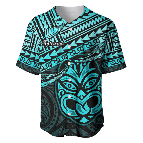 Personalised Matariki New Zealand Baseball Jersey Maori New Year Tiki Turquoise Version LT14