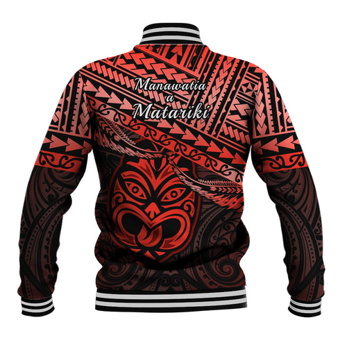 Matariki New Zealand Baseball Jacket Maori New Year Tiki Red Version LT14