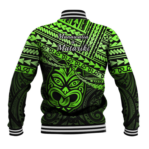 Matariki New Zealand Baseball Jacket Maori New Year Tiki Green Version LT14