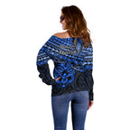 Matariki New Zealand Off Shoulder Sweater Maori New Year Tiki Blue Version LT14