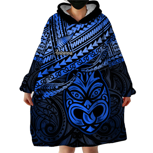 Matariki New Zealand Wearable Blanket Hoodie Maori New Year Tiki Blue Version LT14