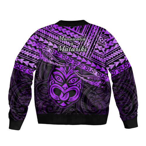Matariki New Zealand Bomber Jacket Maori New Year Tiki Purple Version LT14