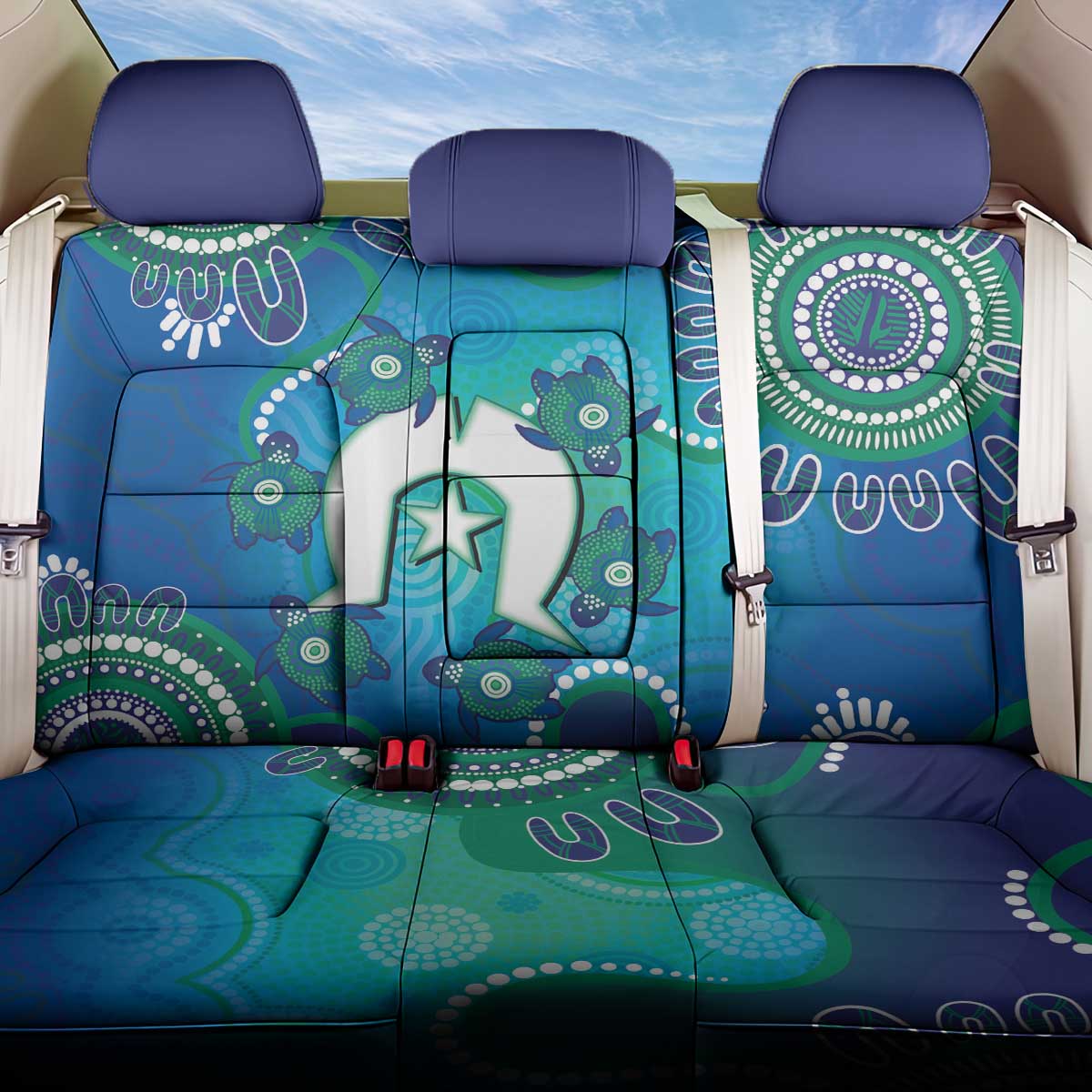 Torres Strait Islanders Flag Day Back Car Seat Cover Dhari With Turtles Aboriginal Art