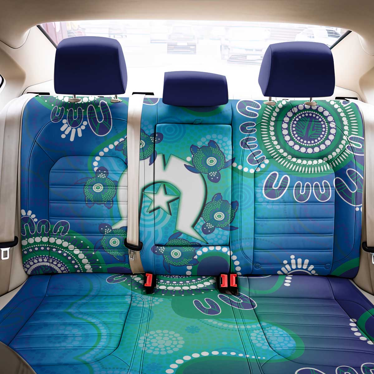 Torres Strait Islanders Flag Day Back Car Seat Cover Dhari With Turtles Aboriginal Art