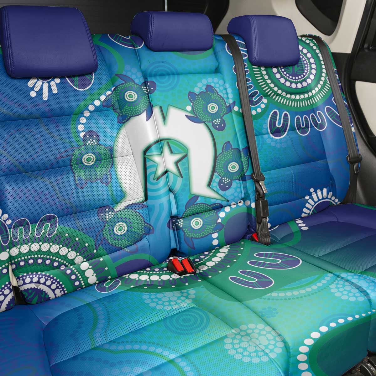 Torres Strait Islanders Flag Day Back Car Seat Cover Dhari With Turtles Aboriginal Art