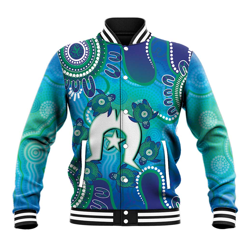 Torres Strait Islanders Flag Day Baseball Jacket Dhari With Turtles Aboriginal Art