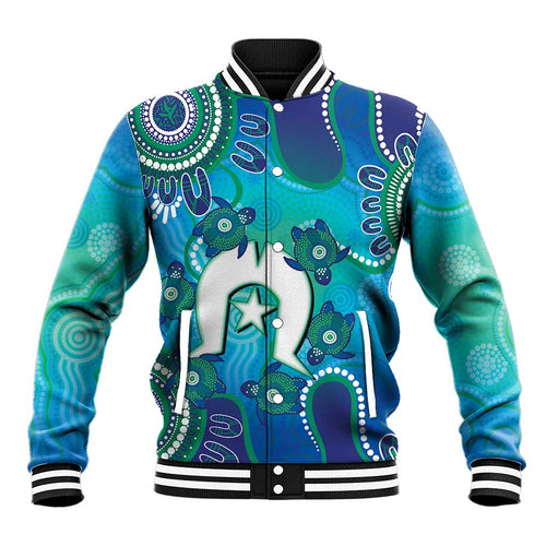 Torres Strait Islanders Flag Day Baseball Jacket Dhari With Turtles Aboriginal Art