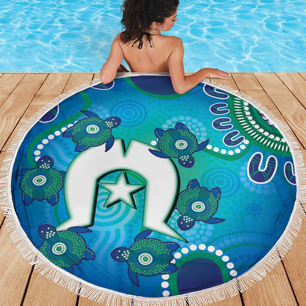 Torres Strait Islanders Flag Day Beach Blanket Dhari With Turtles Aboriginal Art