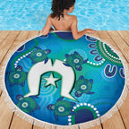 Torres Strait Islanders Flag Day Beach Blanket Dhari With Turtles Aboriginal Art