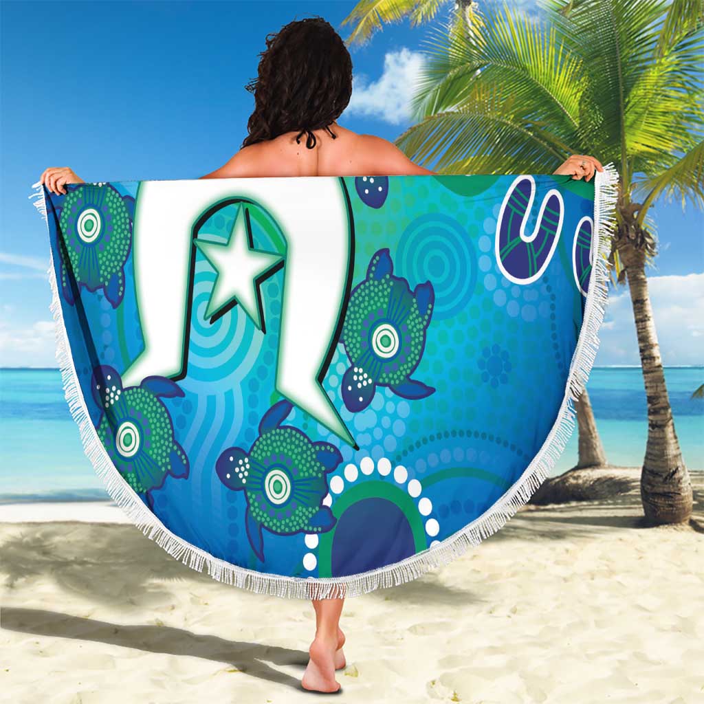 Torres Strait Islanders Flag Day Beach Blanket Dhari With Turtles Aboriginal Art