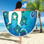 Torres Strait Islanders Flag Day Beach Blanket Dhari With Turtles Aboriginal Art