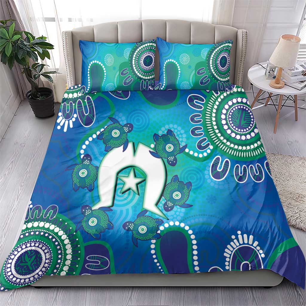 Torres Strait Islanders Flag Day Bedding Set Dhari With Turtles Aboriginal Art
