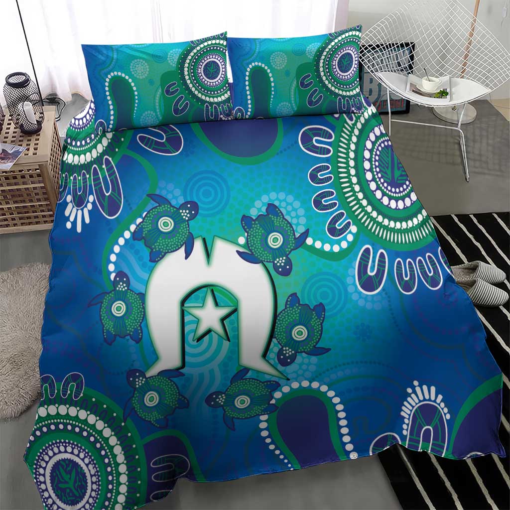 Torres Strait Islanders Flag Day Bedding Set Dhari With Turtles Aboriginal Art
