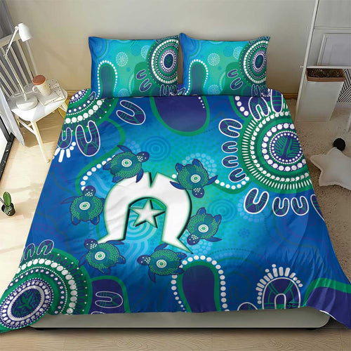 Torres Strait Islanders Flag Day Bedding Set Dhari With Turtles Aboriginal Art