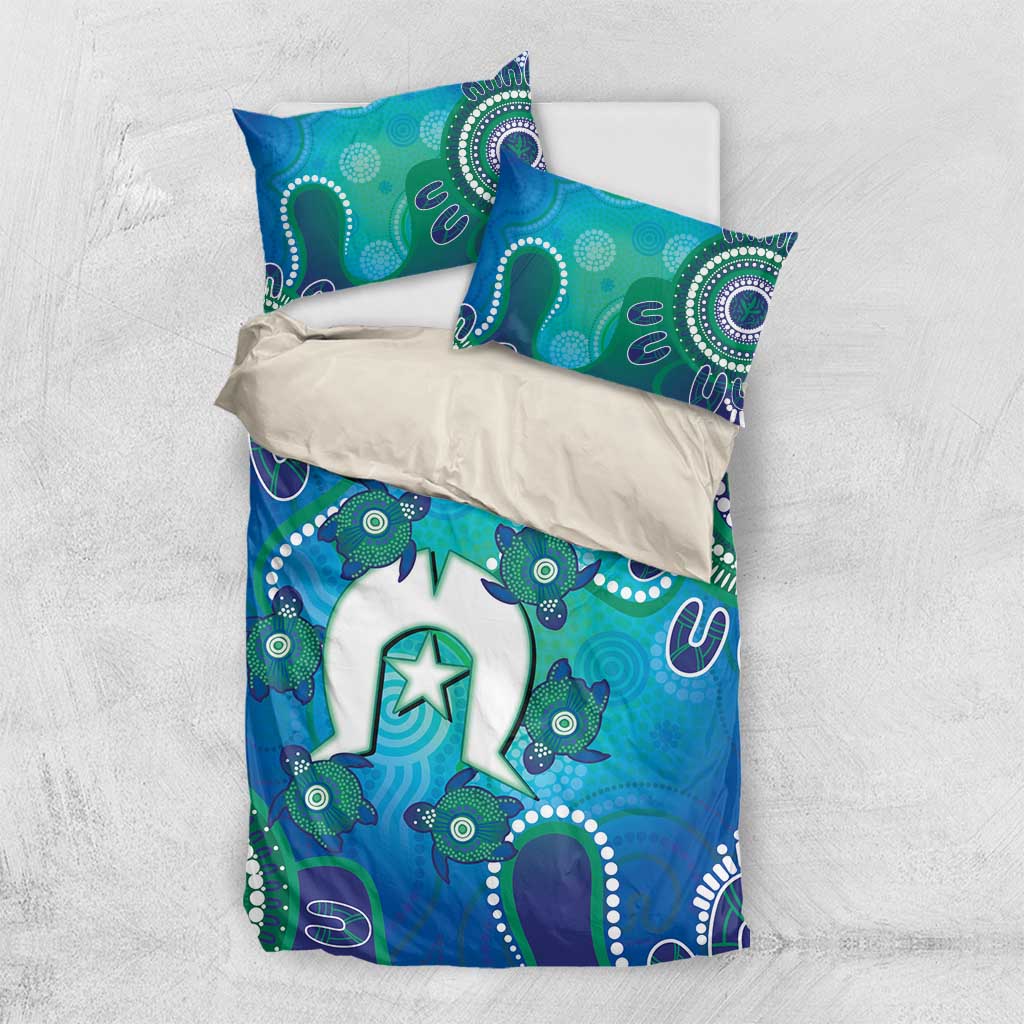 Torres Strait Islanders Flag Day Bedding Set Dhari With Turtles Aboriginal Art