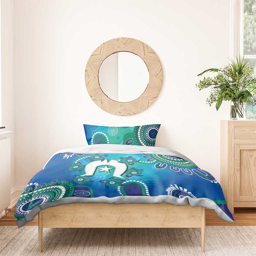 Torres Strait Islanders Flag Day Bedding Set Dhari With Turtles Aboriginal Art