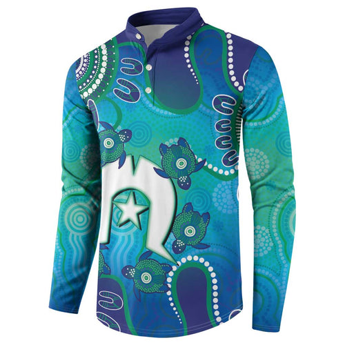 Torres Strait Islanders Flag Day Button Sweatshirt Dhari With Turtles Aboriginal Art