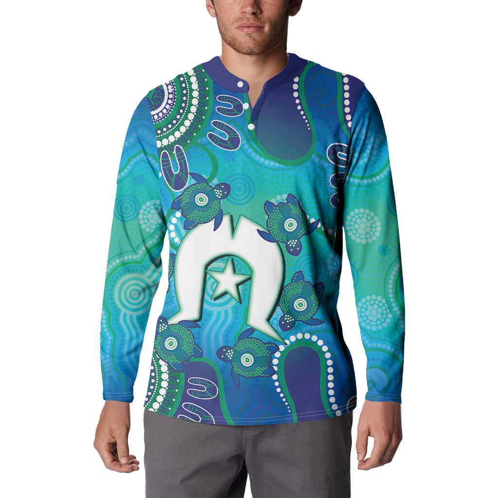 Torres Strait Islanders Flag Day Button Sweatshirt Dhari With Turtles Aboriginal Art