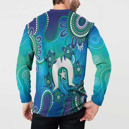 Torres Strait Islanders Flag Day Button Sweatshirt Dhari With Turtles Aboriginal Art