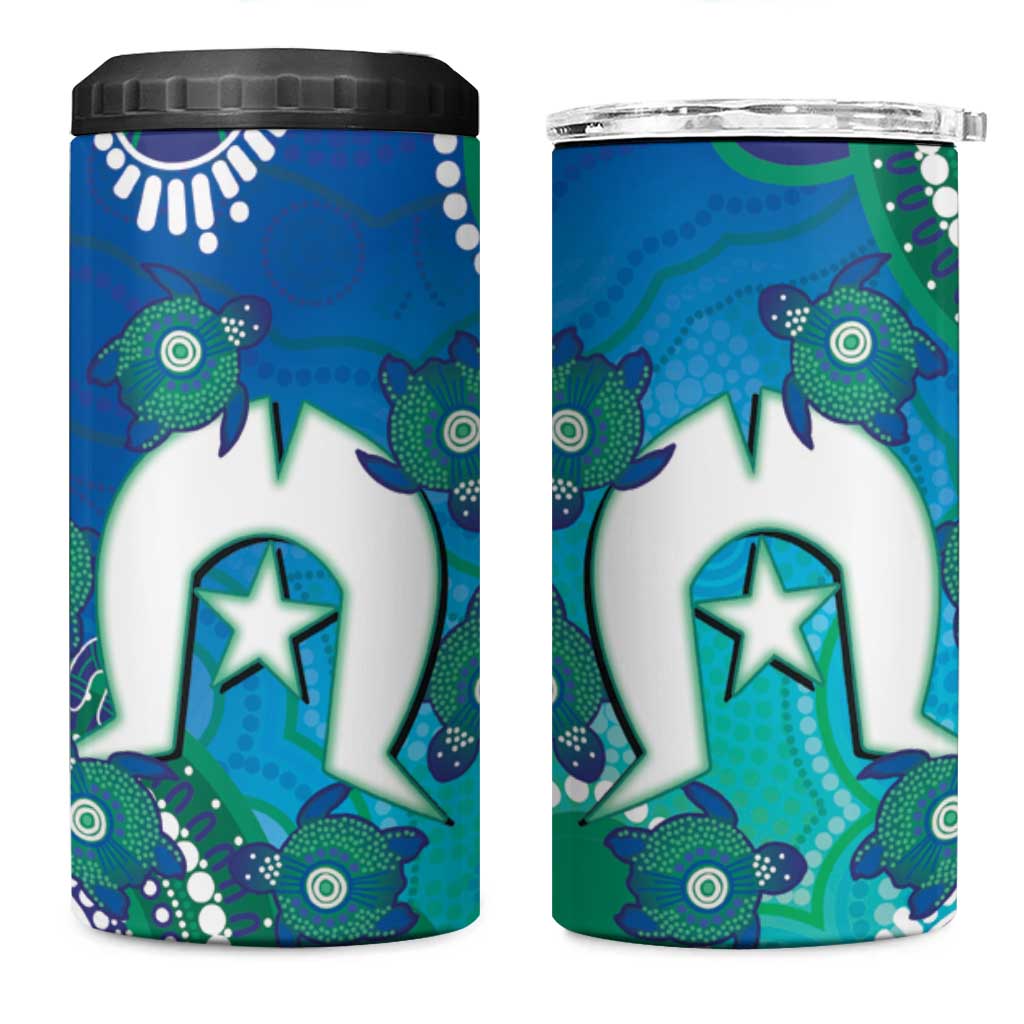 Torres Strait Islanders Flag Day 4 in 1 Can Cooler Tumbler Dhari With Turtles Aboriginal Art