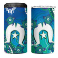 Torres Strait Islanders Flag Day 4 in 1 Can Cooler Tumbler Dhari With Turtles Aboriginal Art