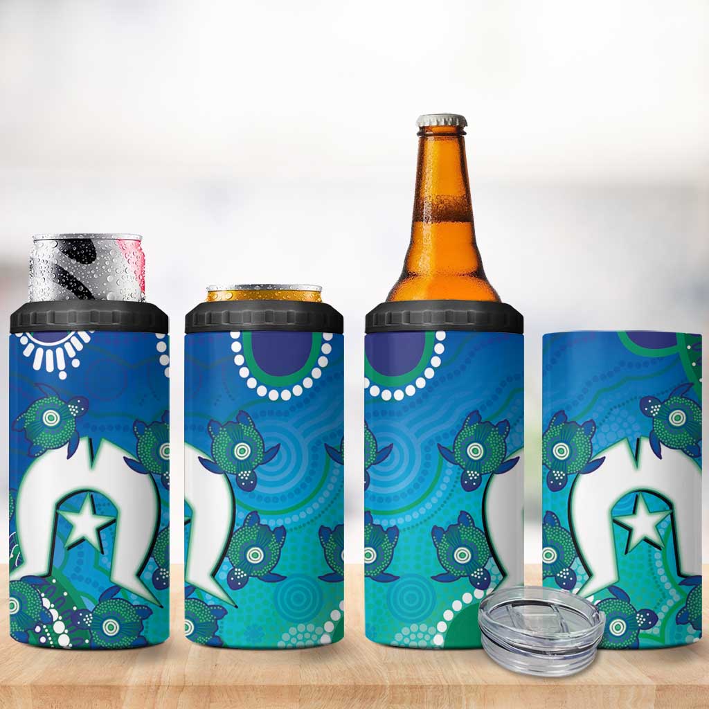 Torres Strait Islanders Flag Day 4 in 1 Can Cooler Tumbler Dhari With Turtles Aboriginal Art