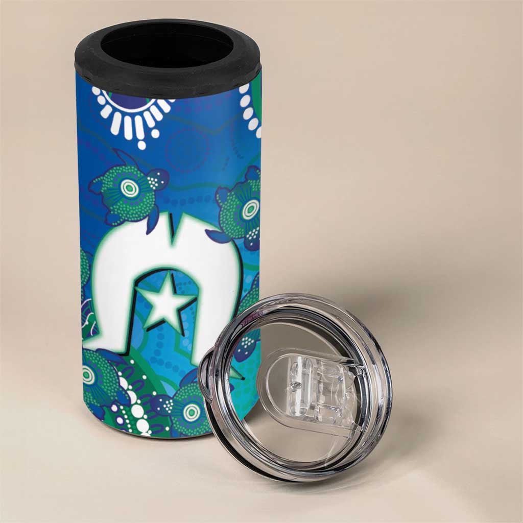 Torres Strait Islanders Flag Day 4 in 1 Can Cooler Tumbler Dhari With Turtles Aboriginal Art