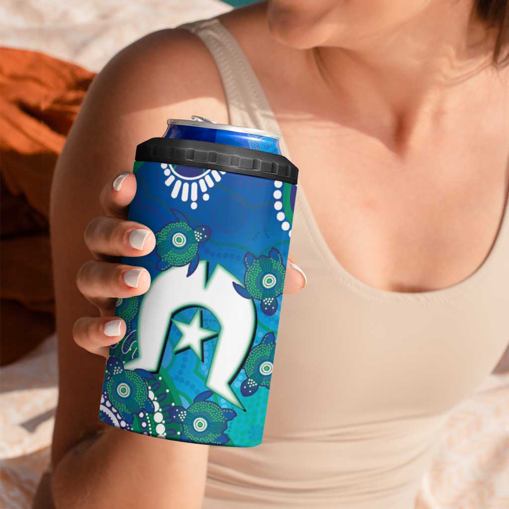 Torres Strait Islanders Flag Day 4 in 1 Can Cooler Tumbler Dhari With Turtles Aboriginal Art